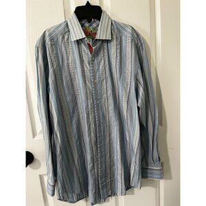 Robert Graham Mens Long Sleeve Flip Cuff Button Front Blue Shirt Sz Med